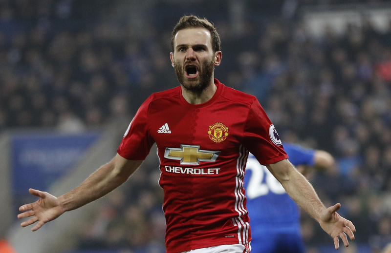 Britain Soccer Football - Leicester City v Manchester United - Premier League - King Power Stadium - 5/2/17 Manchester United's Juan Mata celebrates scoring their third goal  Reuters / Darren Staples Livepic EDITORIAL USE ONLY. No use with unauthorized audio, video, data, fixture lists, club/league logos or "live" services. Online in-match use limited to 45 images, no video emulation. No use in betting, games or single club/league/player publications.  Please contact your account representative for further details.